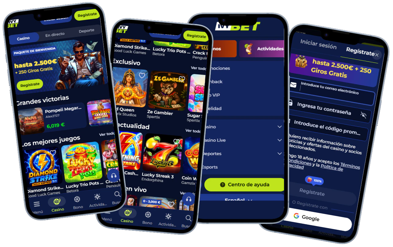 Ivybet Casino versión móvil con juegos, registro y soporte